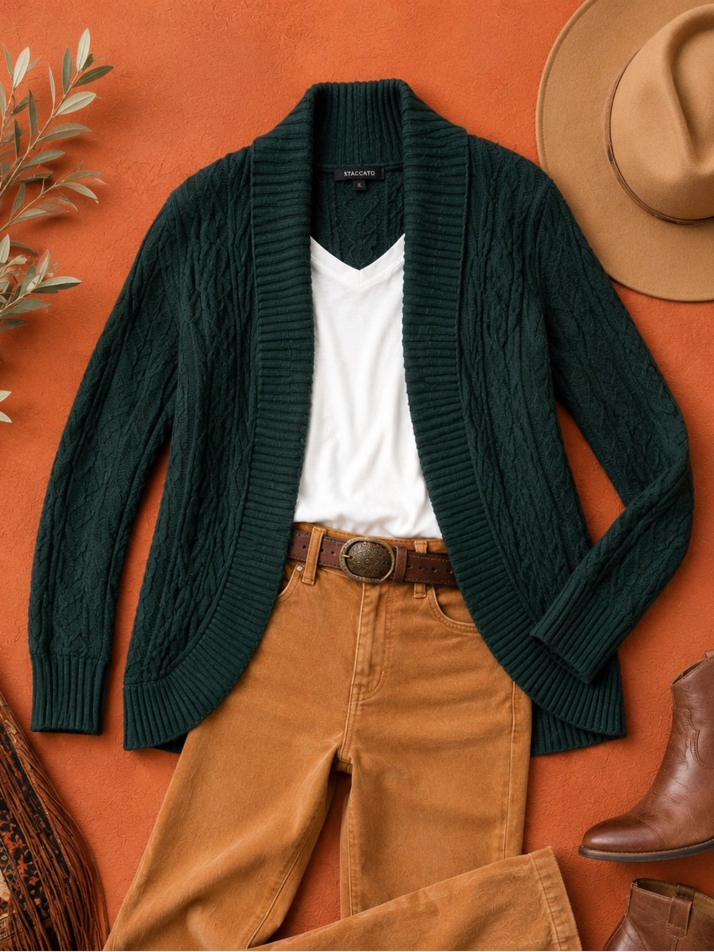 🦋 3/$20 STACCATO | Forest Green | Cable Knit Cardigan Sweater | Small